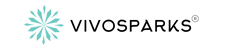 Vivosparks logo with a blue floral design on a white background